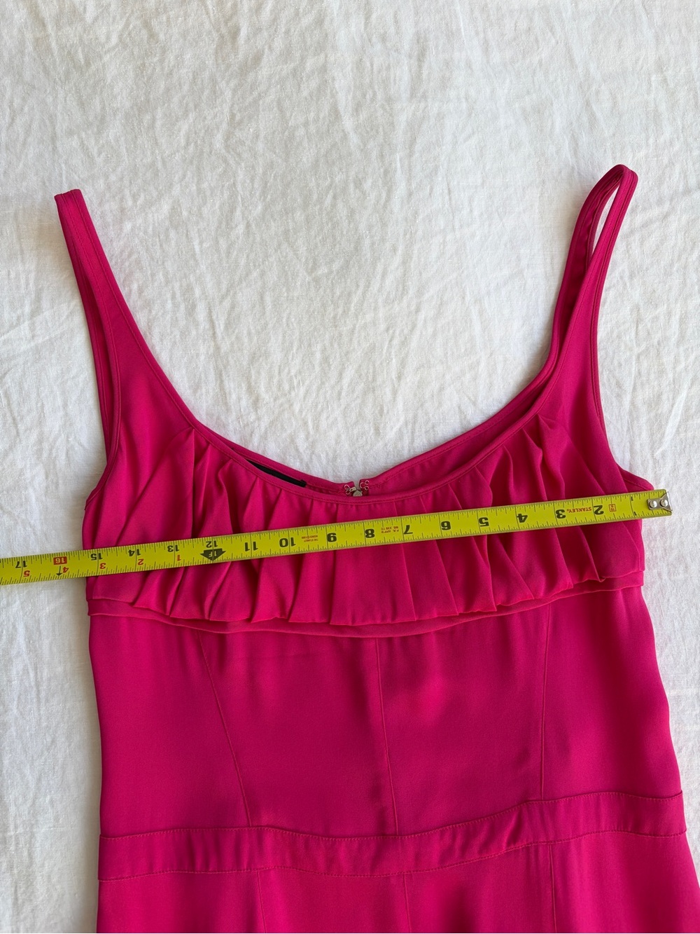 Vintage Narciso Rodriguez Silk Ruched Bust Tank Slip Midi Dress Hot Pink Fuschia - Picture 8 of 10